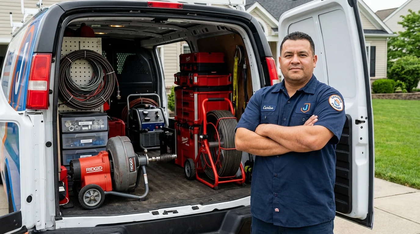 Professional drain cleaning equipment and Johns Plumbing LLC plumber in Weedsport