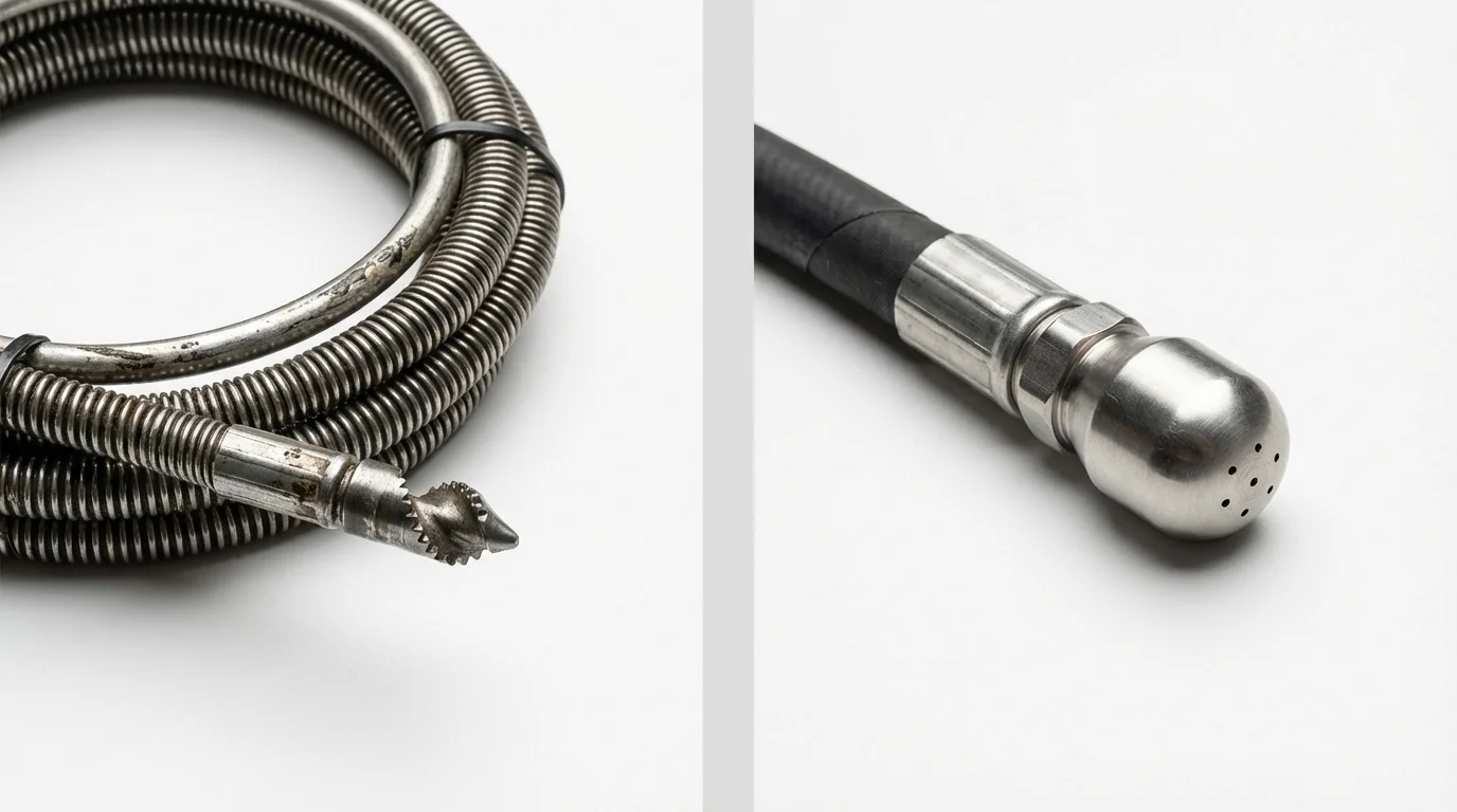 Drain snake cable and hydro jetting nozzle used for drain cleaning in Weedsport, NY