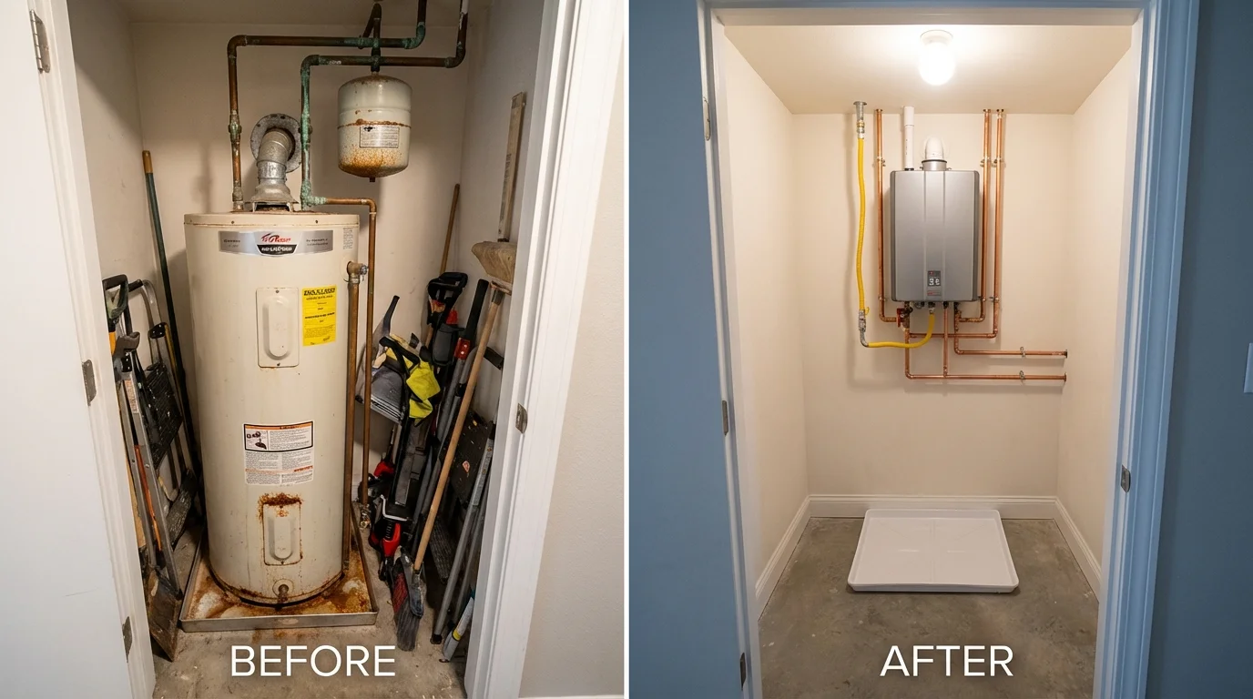 Tank water heater versus wall-mounted tankless unit comparison for Weedsport, NY homeowners