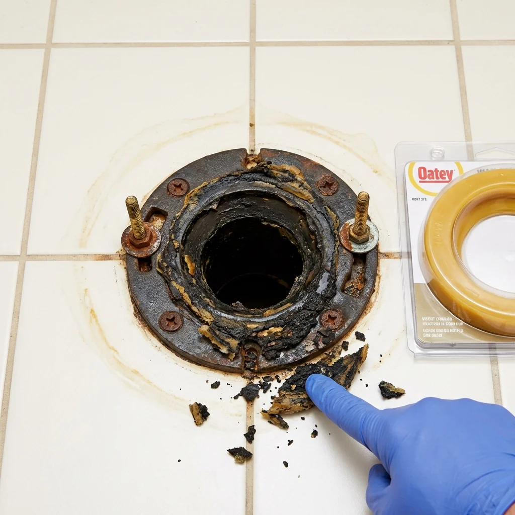 Failed wax ring showing water seepage at the base of a toilet in a Weedsport, NY home