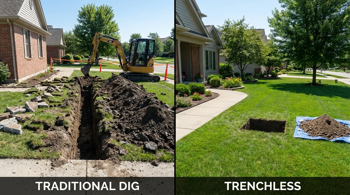 Trenchless sewer repair with minimal yard damage versus traditional excavation in Weedsport, NY